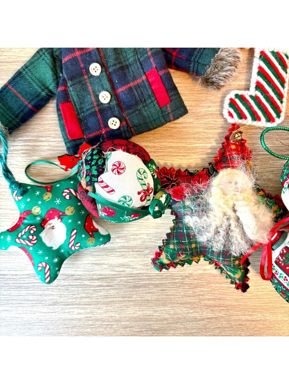 16 Crochet & Fabric Christmas Ornaments Vintage Style Holiday Decor Lot